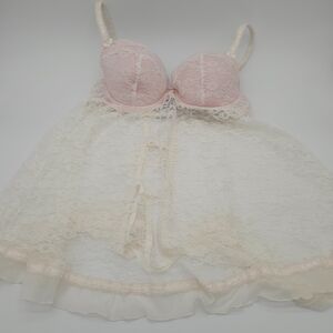 Jezebel Pink and Cream Lace Teddy Size L